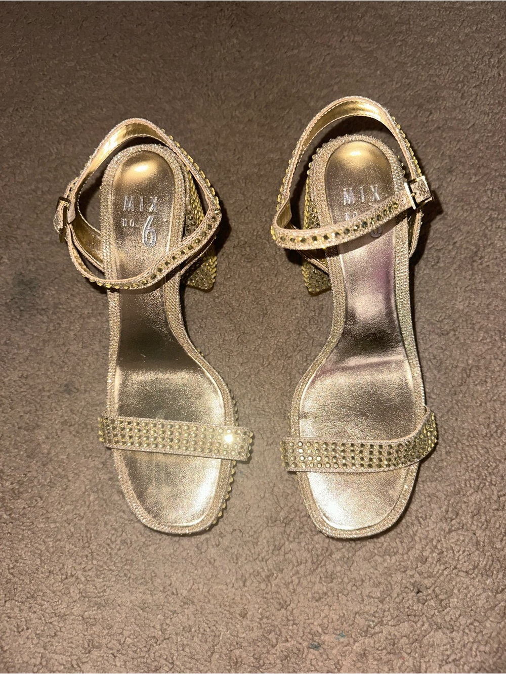 Mix No. 6 Metallic Gold Crystal Strap Block Heels